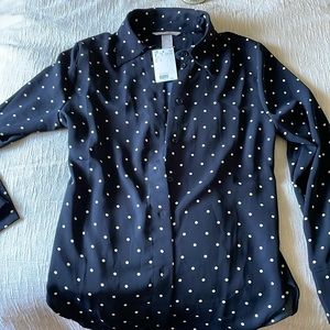 H&M navy blouse with white dots